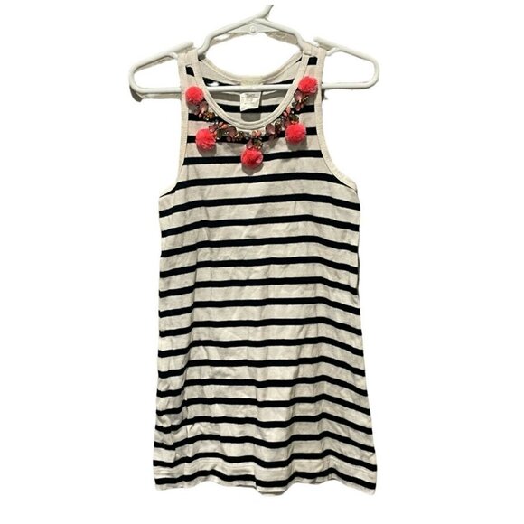 JCrew Crewcuts Girls Striped Play Dress size 4 Blue Pom Poms Embellishments - Picture 1 of 6